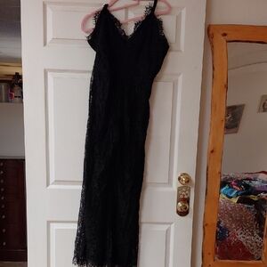 Black Lace Slip Dress - Elegant V-Neck Women's Dress
